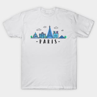 Paris Skyline Eiffel Tower Theme Park Hand Drawn T-Shirt